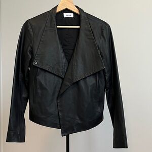 Helmut Lang Black Lamb Drape Leather Jacket Small